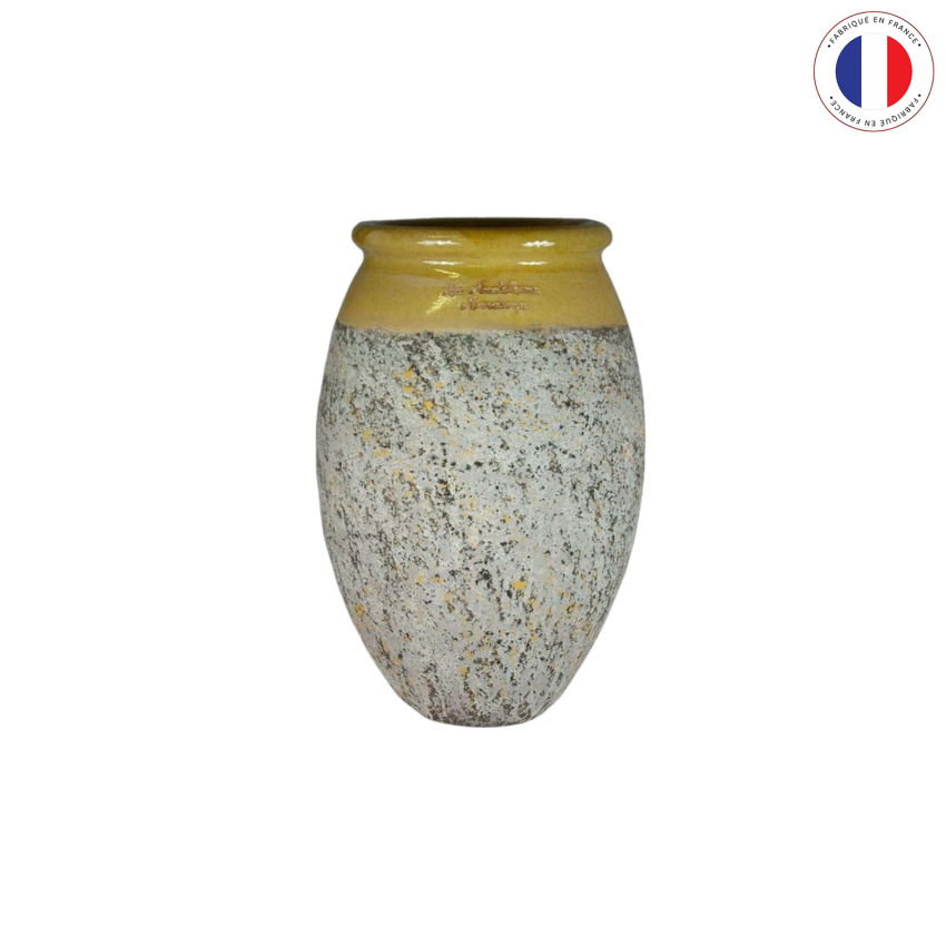 Materials of yesteryear: BIOT JAR OLIVE YELLOW NECK H92