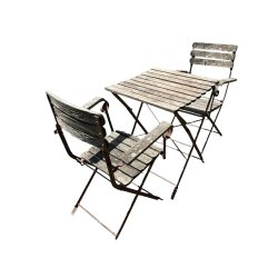 Materials of yesteryear: IRON AND WOOD CHAIR AND TABLE SET